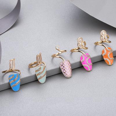 China Nail Ring For Women Finger Ring Cubic Zirconia Flower Enamel Beauty Fingertip Nail Ring Copper Gold Plated Delicate Hip Hop Finger Nail Ring Real for sale