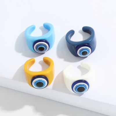 China Blue Resin Ring Jewelry For Women Evil Eye Evil Eye Ring Fashion European Chunky Creative Cuff Chunky Acrylic Ring Custom Open for sale