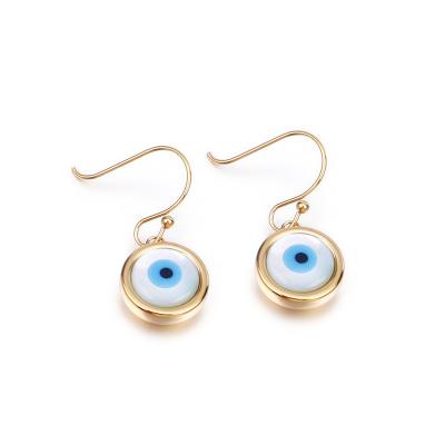 China European Wholesale Opal Fashion Round Eye Earrings Evil Eye Gold Plated Stainless Steel Opal Evil Eye Hook Earrings For Women for sale