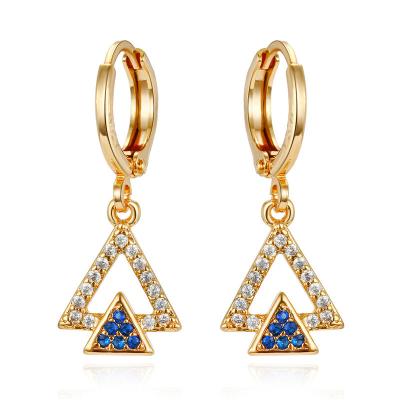 China Fashion Evil Eye Circle Earrings Copper Zircon Drop Earrings European Gold Plated Triangle Evil Eye Turkish Circle Earrings Wholesale for sale