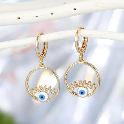 China European Evil Eye Drop Earrings New Arrival Hoop Ear Clip Earrings Gold Plated Turkish Evil Eye Zircon Drop Earrings For girls for sale