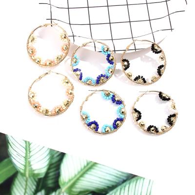 China European Fashion Circle Hoop Earrings Jewelry Large Beaded Boho Style Beaded Rhinestone Earrings For Women for sale