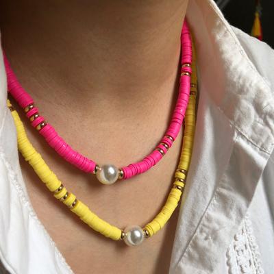 China Wholesale Boho Polymer Polymer Colorful Beaded Clay Necklace All Matched Layered Beaded Choker Necklace For Women for sale