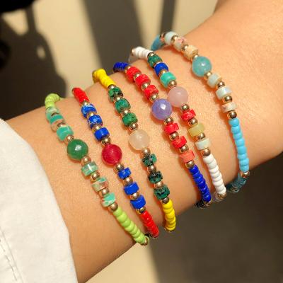 China Boho Colorful Elastic European National Style Handmade Colorful Glass Seed Bead Beads Elastic Bracelet For Girls for sale