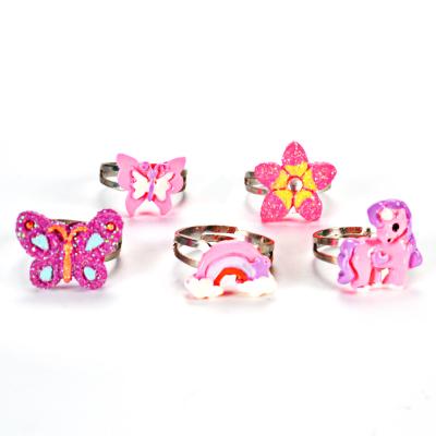 China Cute Floral Adjustable Finger Ring Bring Color Girls Kids Cartoon Fruit ChainChildren Plastic Ring for sale