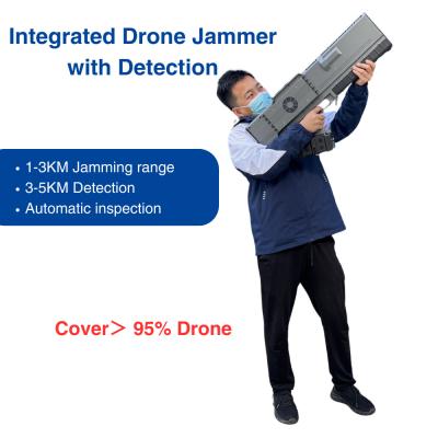 China 3KM Drone Jammer With 5KM Detection Detector 900MHz 1.5GHz 2.4GHz 5.8GHz Jammer Gun All In One for sale