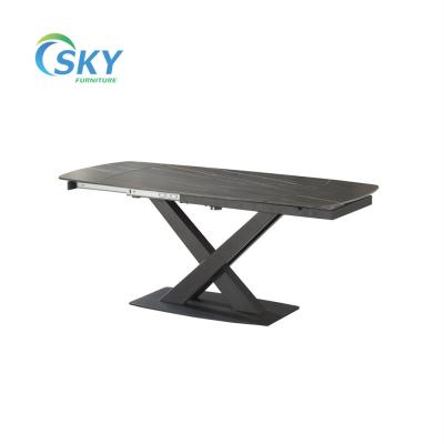 China SKY (Height) Adjustable Square Sinter Sinter Semi-Gloss Extendable Dining Table Stone Black Paint Leg for sale