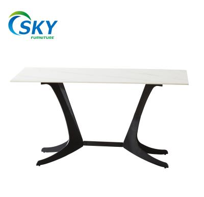 China SKY Modern Design Extendable Rectangle Chipboard Stone Dining Table White Dining Table for sale