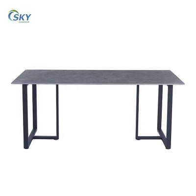 China SKY stone modern marble agglomerated black square dining table style extendable dining table set for restaurant for sale