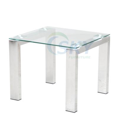 China Transparent SKY Tempered Glass End Table Stainless Steel Leg Coffee Tables Tea Table Corner Convertible for sale