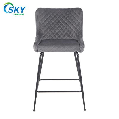 China Modern Extremely High Quality Velvet Metal Spring Leg Modern Light Brown Bar Chair for sale