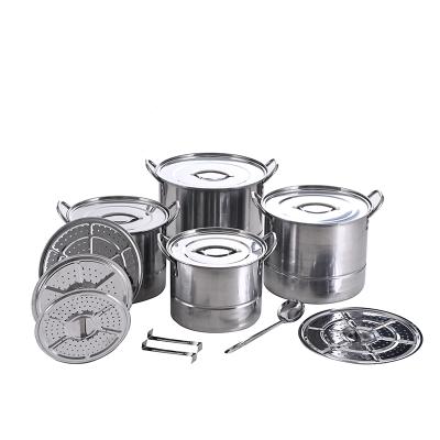 China Factory direct supply four-piece workable with lidded stainless steel stock soup steamer pot set for kitchen for sale