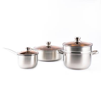 China Non Sustainable Cook Stick Stainless Steel Cooking Pot With Lid Cookware Set Cooking Pots 3 Pieces For Gas Cooker And Induction for sale