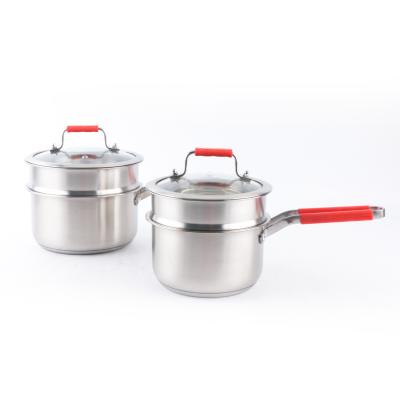 China Durable OEM/ODM 304 stainless steel with red lid and double handles cookware milk steamer pot boilers for sale