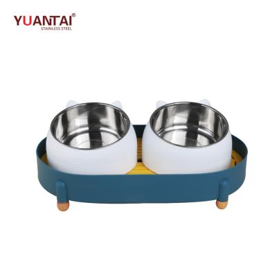 China 14cm stainless steel pet bowl double bowl pet puppy bowl automatic deep feeder kitchen for sale