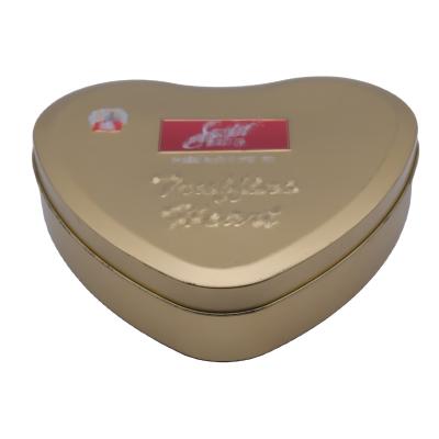 China Recycled materials welcome whole sale custom logo hojalata gold love heartshape gift box cookie chocolate candy sweets cajas tin packaging boxes for sale