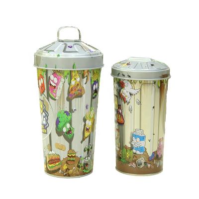 China Desktop Trash Can Metal Iron Bucket Tin Can Small Trash Can Cartoon Pattern for sale