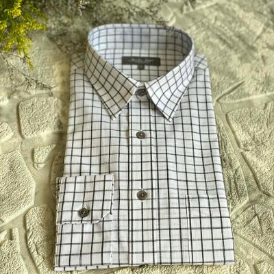 China 2021 Most Popular New Design Breathable Gray Dobby Fall Checkered Daily Wear White Men's Breathable Shirt for sale