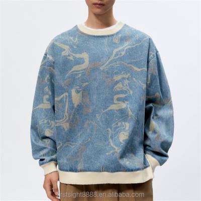 China Custom Printed Anti-wrinkle Full OEM Denim Loose Oversized Washed Sweatshirt For Men for sale