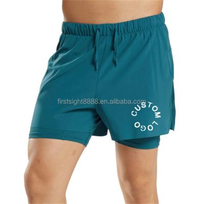 China Anti-Wrinkle OEM Custom Logo Zipper Quick Dry 2 Hidden Back Pocket In 1 Double Layer Running Shorts For Men for sale