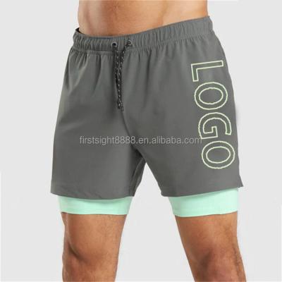 China Anti-Wrinkle Custom OEM Logo Men's Quick Dry 2 in 1 Double Layer Running Shorts with Hidden Back Zipper Pocket for sale