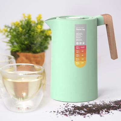 China PICUS 1.0L PORTABLE WOODEN HANDLE THERMOS WATER JUG PP STAINLESS STEEL VACUUM COFFEE OUTER INSIDE DOUBLE POT for sale