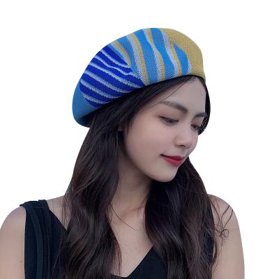 China Character Knitted Stripes Contrast Color Berets Personalized Design Color Female Berets for sale