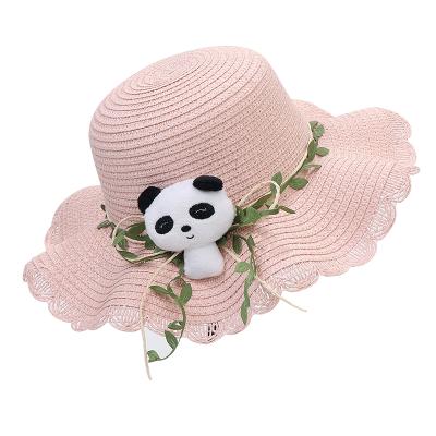 China Wholesale Cute Decoration Children Character Bear Straw Hats Sunshade Wave Gutters Children'S Breathable Bucket Hats for sale