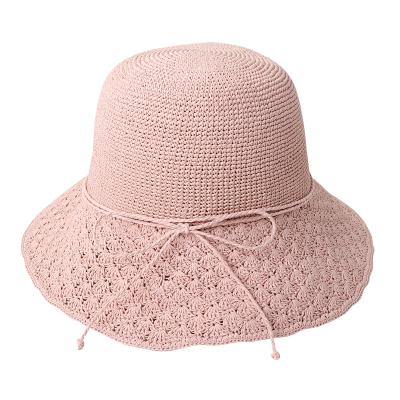 China Women Wide Brim Straw Hat Beach Hat Sun-shading Comfortable Handmade Fisherman Hat Breathable Dome Hat for sale