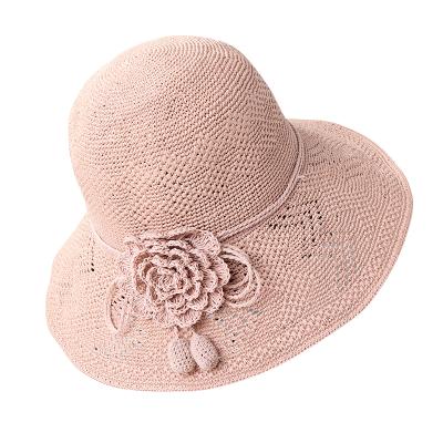 China Custom Ladies Comfortable Chenille Large Brim Sun Visor Flower Bucket Foldable Straw Hat Comfort Winter Hat for sale