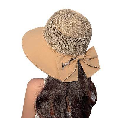 China Adult Fashion Bucket Hats With English Alphabet Bowknot Open One Piece Knitted Bucket Hats for sale