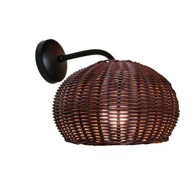 China Handknoeien Rattan Wandlampen Sconce Waterdicht Ronde Vorm Voor Buiten Te koop