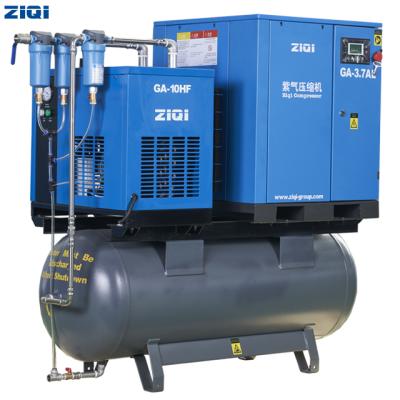 China Price of OIL-LESS 3.7kw combined screw air compressor with dryer for sale for sale