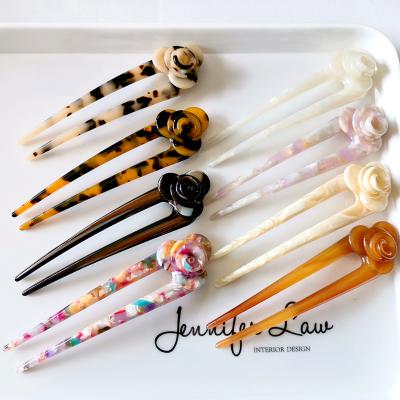 China For Hair Styling For Hot Selling Korean Style Hair Styling Flower Hair Branches Shape Hair Accessories For Women U Shape Acrylic Hair Clasp For Girls for sale