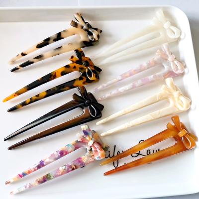 China For Hair Styling Hot Sale Korean Style Hair Styling U Shape Hair Forks Shape Hair Accessories For Women Hollow Out Acrylic Bowknot Hair Clasp For Girls for sale