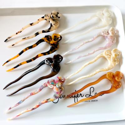 China For Hair Styling For Hair Styling Hot Sale Temperament U Shape Hair Forks Shape Hair Accessories For Women Hollow Out Acrylic Flower Hair Clasp For Girls for sale