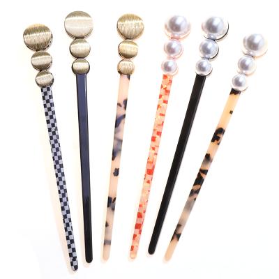 China For Hair Styling For Hair Styling Customization Imitation Pearl Hair Branches Metal Slice Hair Accessories Shape Acrylic Hairpin For Women Or Girls for sale