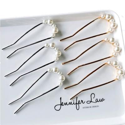 China For Hair Styling For Hair Styling Wholesale Metal Inlay Imitation Pearl Hair Forks Elegant Temperament Hair Clasp U Shape Hair Accessory For Women Or Girl for sale