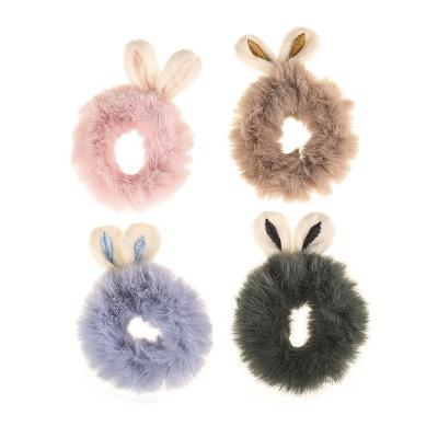 China For Hair Styling For Hair Styling Hot Selling Colorful Bunny Hair Scrunchies Fashion Headband Fluffy Ears Hair Accessories For Women Ponytail Elastic Strength Hair Band for sale