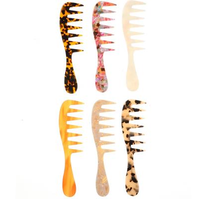 China Large Size Acetic Colorful Comb Portable Leopard Tooth Home Marbling Wide Print Hair Home Comb For Women Tortoiseshell Acetate Comb for sale