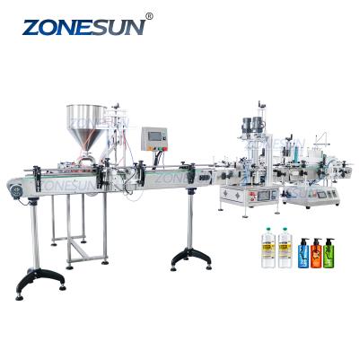 China ZONESUN Automatic Piston Jam Lotion Food Shampoo Labeling Machine Honey Ketchup Curry Paste Bottle Filling Capping Production Line for sale