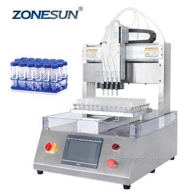 China ZONESUN ZS-XYZ4 Automatic Food Chefs 4 Flavor Glass Vial Bottle Filler Reagent Tester Liquid Tube Small Filling Machine for sale