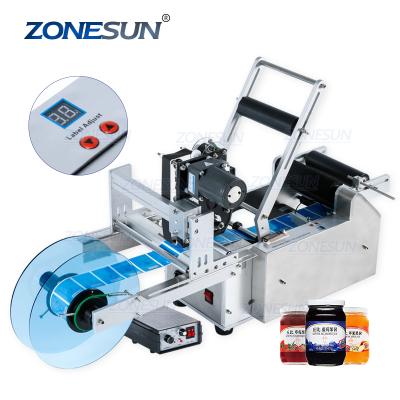 China ZONESUN TB-50D Food Vial Flat Ampoule Jar Glass Plastic Semi Automatic Electric Round Bottle Labeling Machine for sale