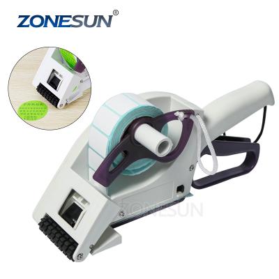 China ZONESUN Industry Manual Round Capsules Adhesive Sticker Top Side Wrapping Label Machine Price Tag Handheld Labeler Flat Labeler for sale