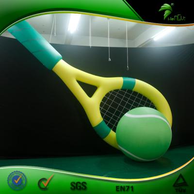 China PVC/TPU/Oxford fabric large inflatable tennis ball with inflatable racket advertising inflatable tennis air model for sale