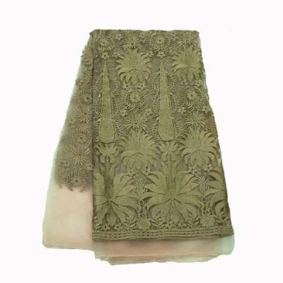 China Sustainable African French Soft Flower Embroidered Green Fringe Lace Tulle Fabric For Lace Maxi Dress for sale