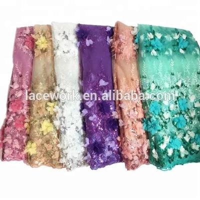 China Viable Wholesale Hot Flower 3d Handmade Tulle Lace Embroidered Fabric / French Lace For Clothing 2016 for sale