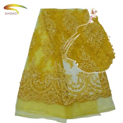 China New Arrival Viable African Sequin French Beaded Lace Fabric For Wedding Dress for sale