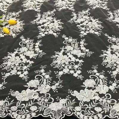 China Viable Wholesale White Beaded Embroidery Lace Fabric For Wedding Dress for sale