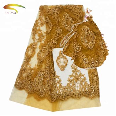 China Sustainable Wholesale African Indian Beaded Lace Fabric For Women Dress for sale